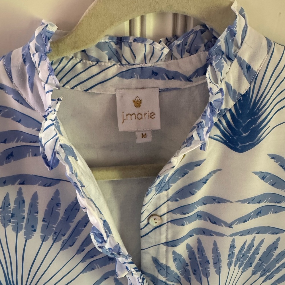 J Marie Blue Fan-Print Tiered Shirt Dress - Picture 2 of 3